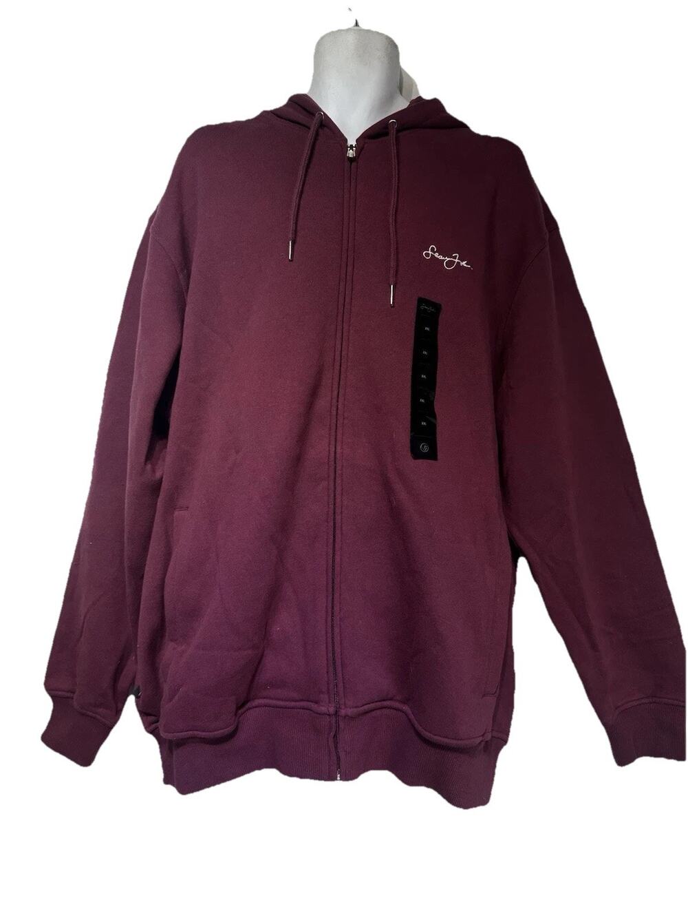 Sean John Embroidered Graphic Zip Hoodie XXL Burgundy Y2K Streetwear